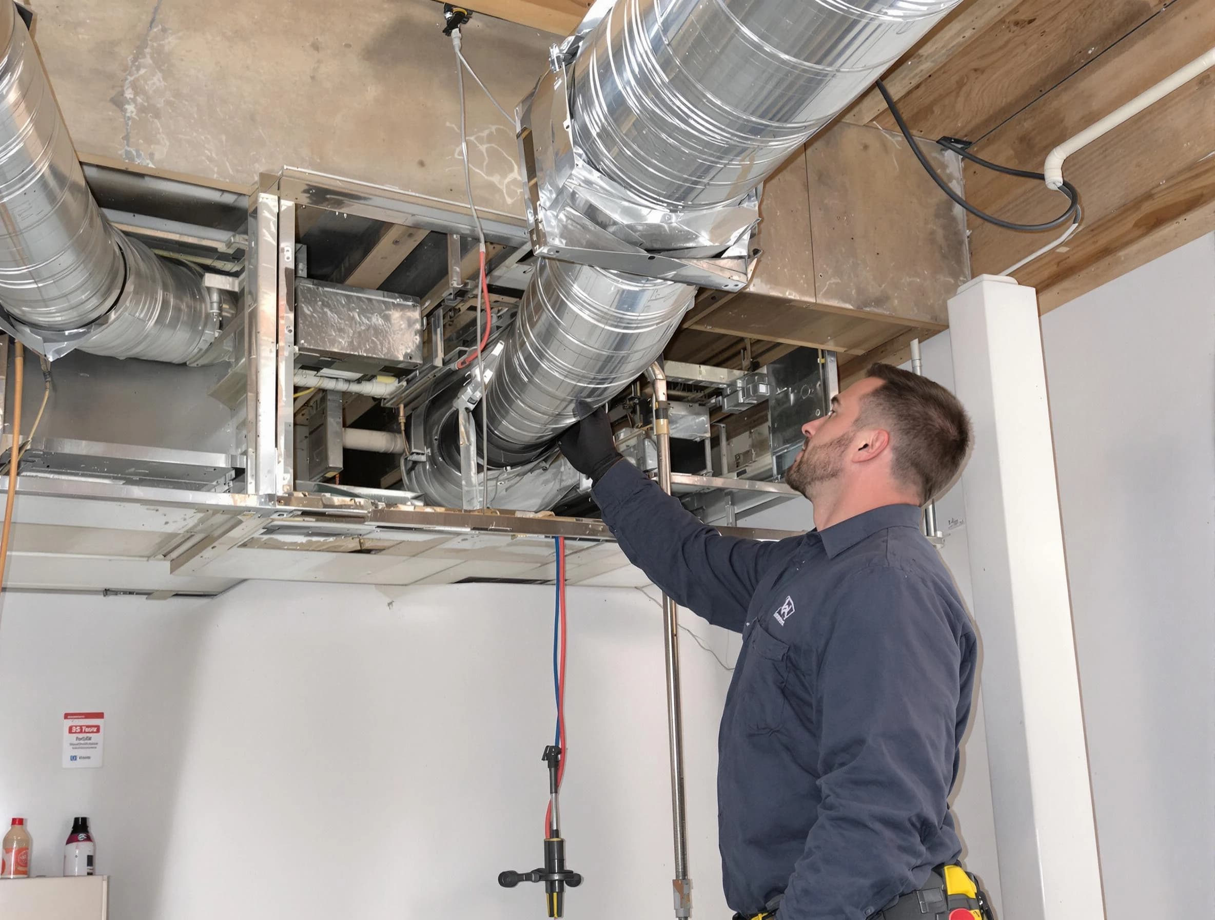 Pleasant View Air Duct Cleaning technician performing professional air duct repair using specialized tools in Pleasant View