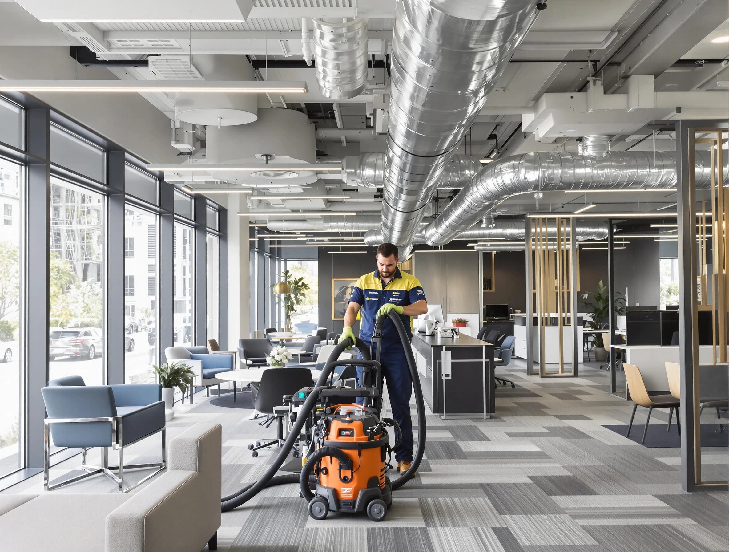 Pleasant View Air Duct Cleaning team performing thorough commercial duct cleaning at a Pleasant View business center